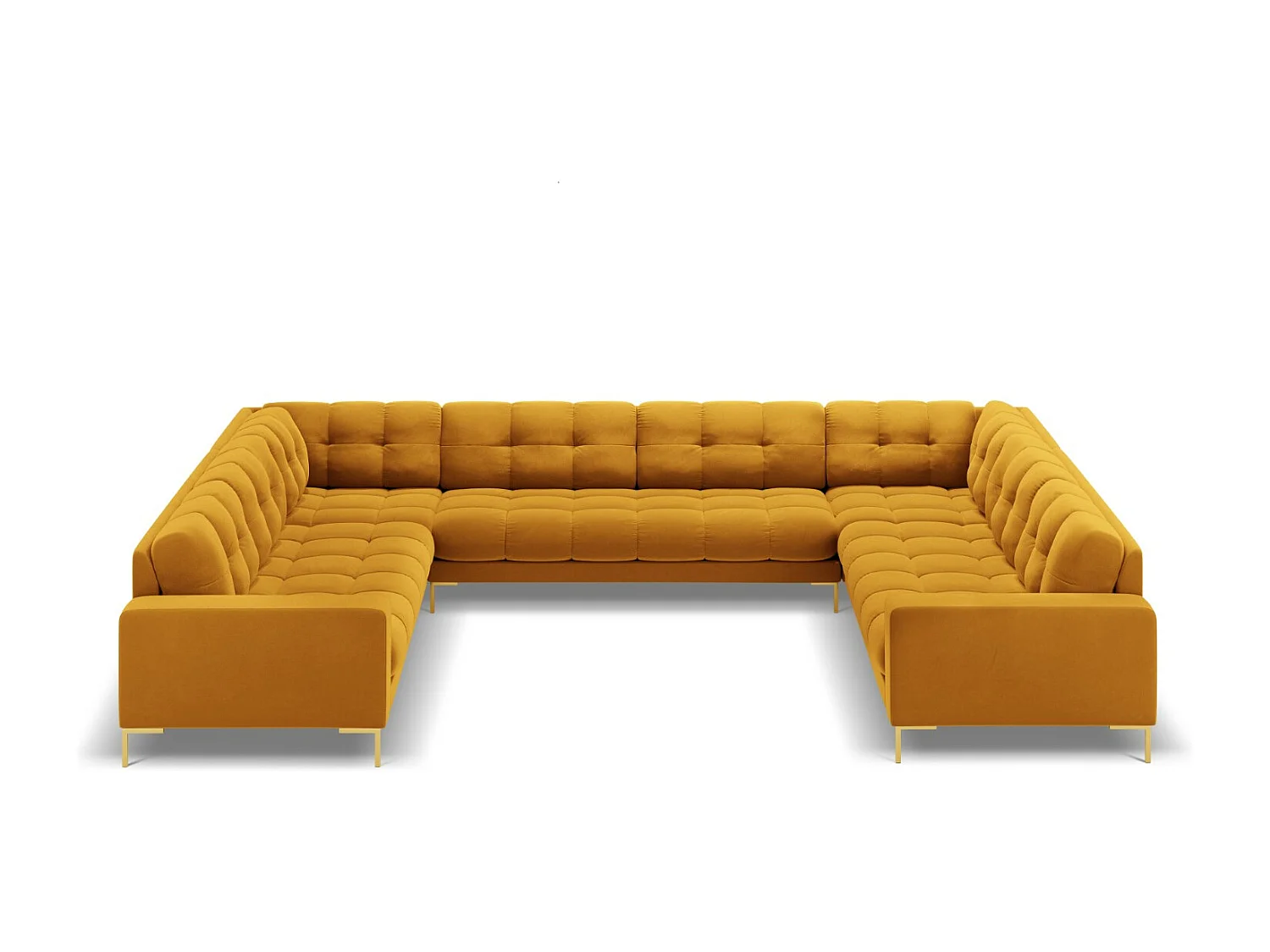 Cosmopolitan Design - Divano panoramico "Bali" 9 posti in velluto giallo - 327x256x75cm