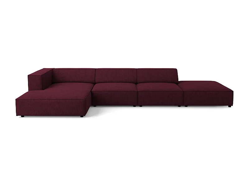 Cosmopolitan Design - 5-Sitzer Ecksofa links "Arendal" aus Chenille-Stoff mit Rippeneffekt rubin - 341x166x70cm