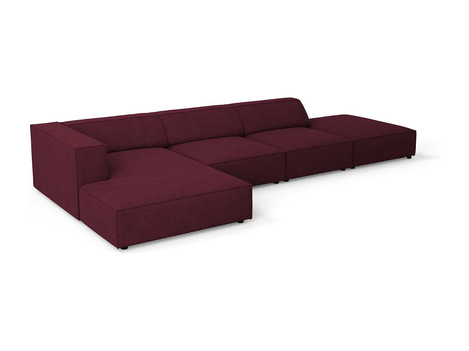 Cosmopolitan Design - Sofá esquinero izquierdo "Arendal" 5 plazas de tejido chenilla con efecto acanalado rubí - 341x166x70cm