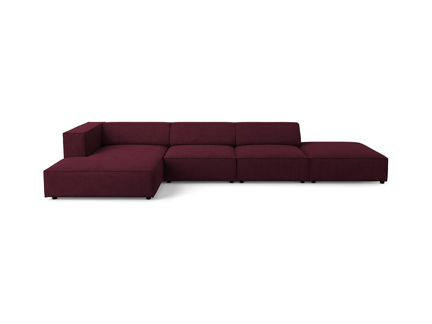 Cosmopolitan Design - Linker hoekbank "Arendal" 5 zitplaatsen, Chenille met ribbeleffect, Robijn - 341x166x70cm