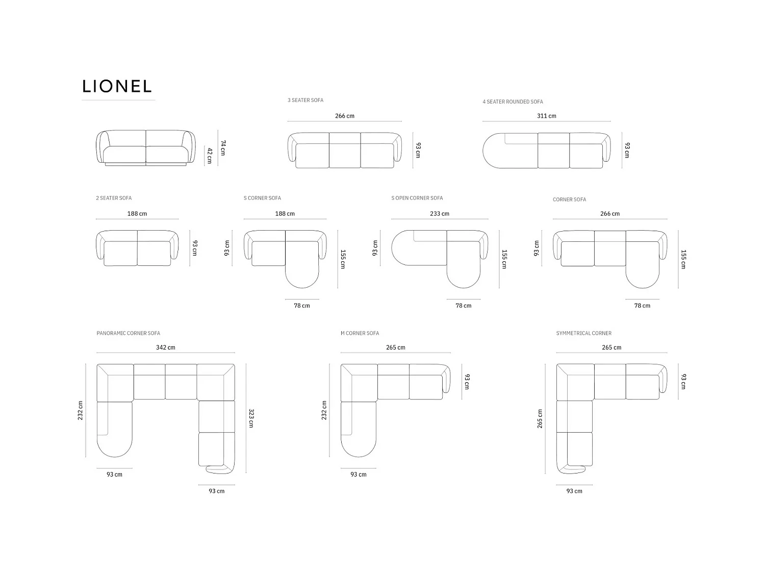 CXL by Christian Lacroix - Divano modulare panoramico destro "Lionel" 8 posti in ciniglia miscela beige chiaro - 342x323x74cm