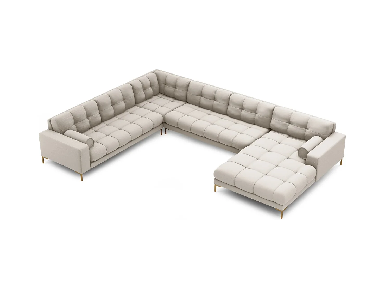 Cosmopolitan Design - Canapé d'angle gauche panoramique "Bali" 7 places en tissu structurel beige - 327x256x75cm