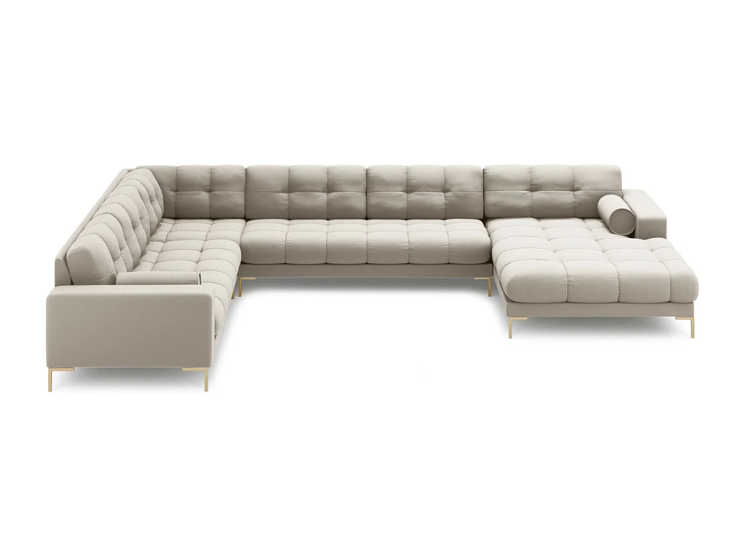 Cosmopolitan Design - Canapé d'angle gauche panoramique "Bali" 7 places en tissu structurel beige - 327x256x75cm