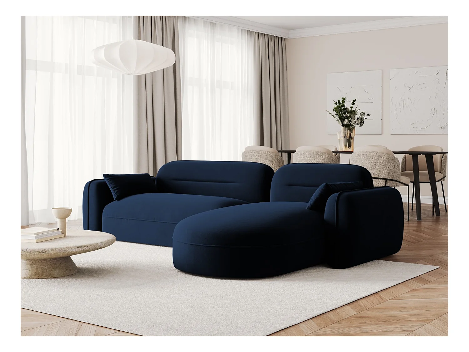 Cosmopolitan Design - Canapé d'angle droit modulable "Sydney" 4 places en velours bleu roi - 275x165x70cm