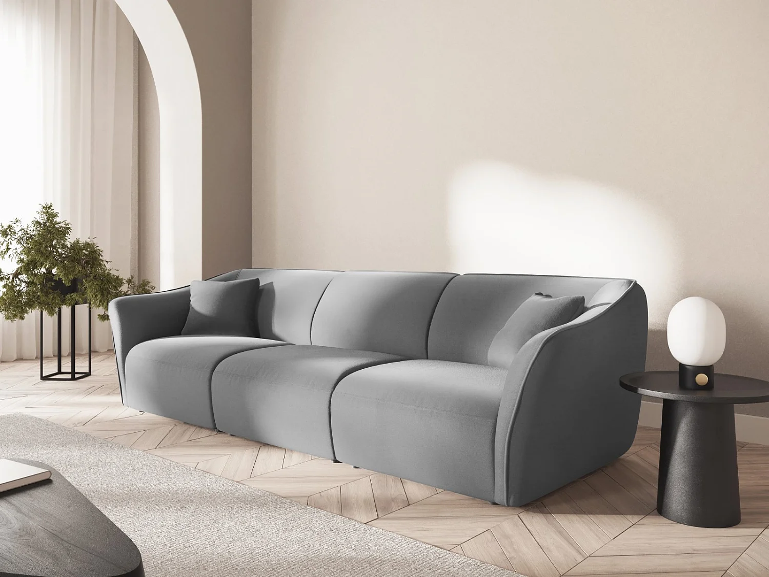 Cosmopolitan Design - Canapé modulable "Tokyo" 5 places en velours gris clair - 292x102x79cm