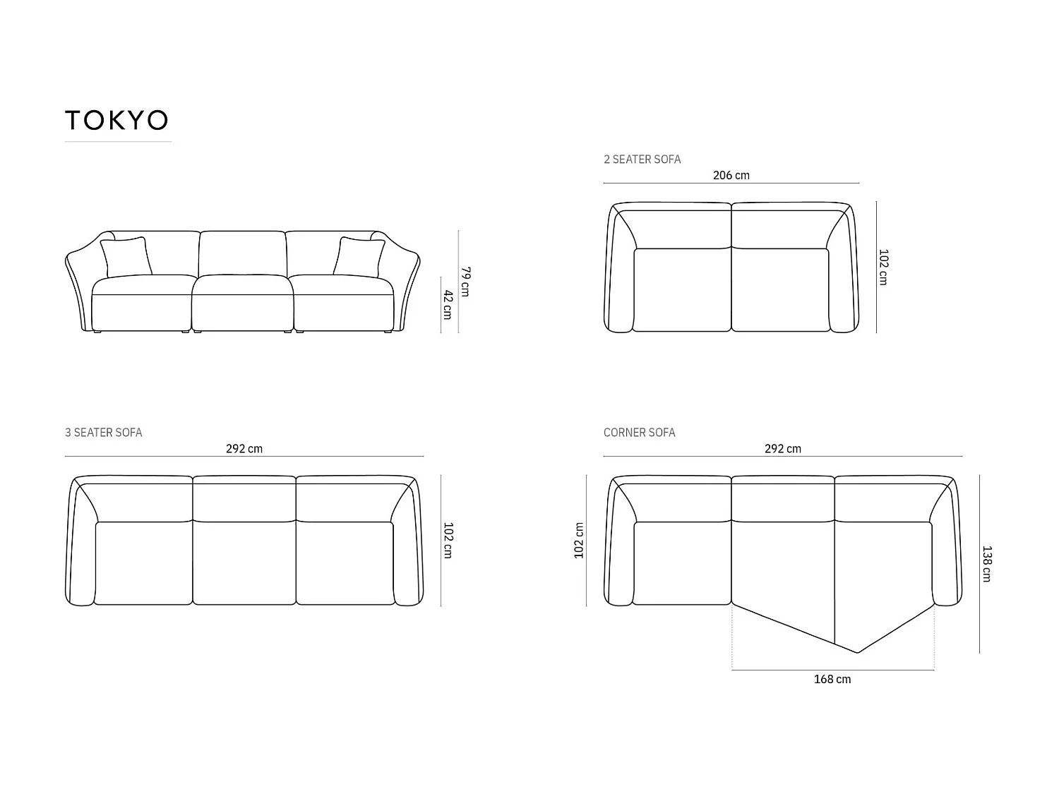 Cosmopolitan Design - Canapé modulable "Tokyo" 5 places en velours gris clair - 292x102x79cm