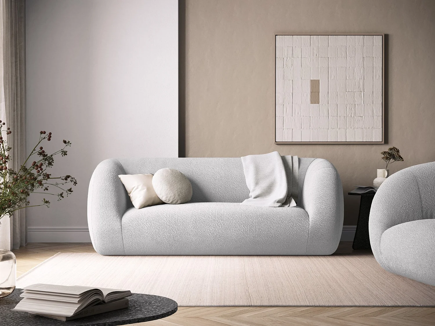 Cosmopolitan Design - Canapé "Essen" 2 places en bouclé gris clair - 210x95x86cm