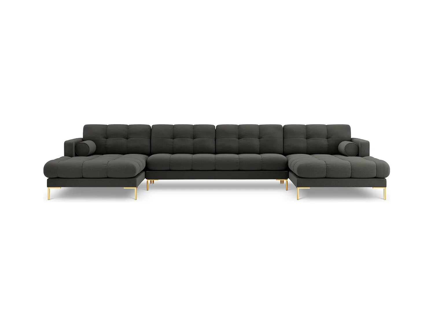 Cosmopolitan Design - Panoramische bank "Bali" 7 zitplaatsen, Structurele stof, Donkergrijs - 383x185x75cm