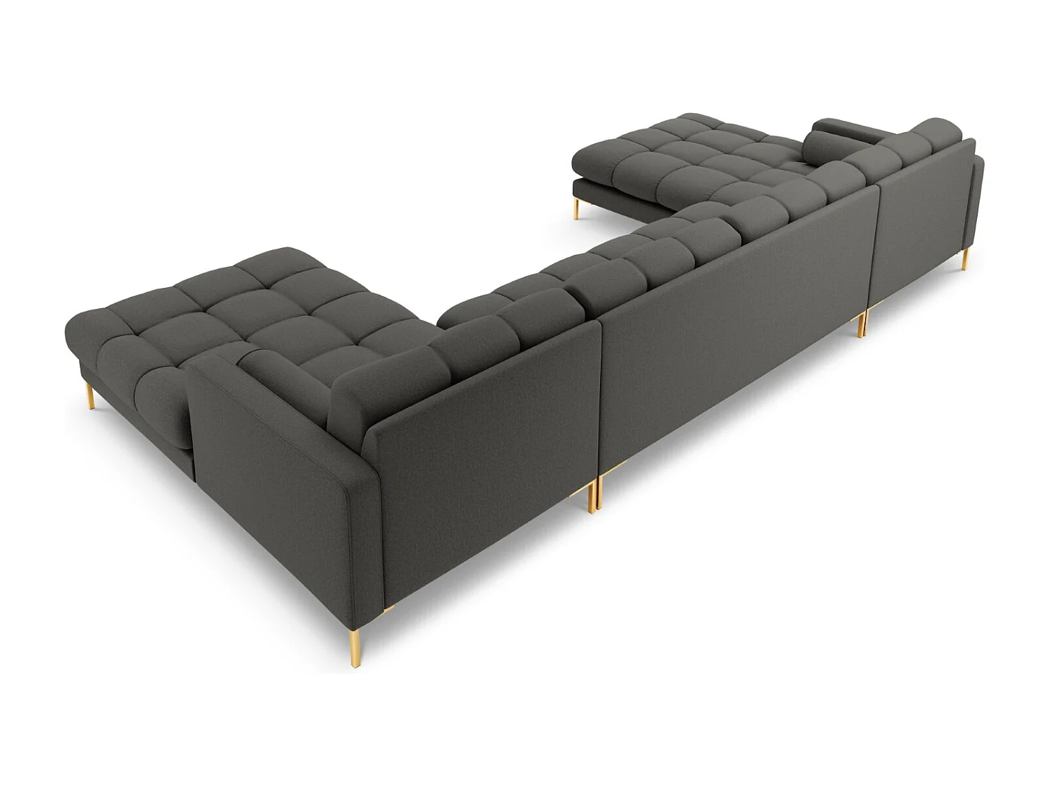 Cosmopolitan Design - Sofá panorâmico "Bali" 7 lugares em tecido estrutural cinza escuro - 383x185x75cm