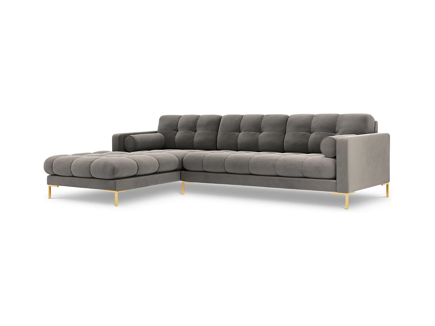Cosmopolitan Design - Linker hoekbank "Bali" 5 zitplaatsen, Flueel, Lichtgrijs - 293x185x75cm