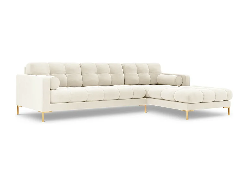 Cosmopolitan Design - Sofá de canto direito "Bali" 5 lugares em veludo bege claro - 293x185x75cm