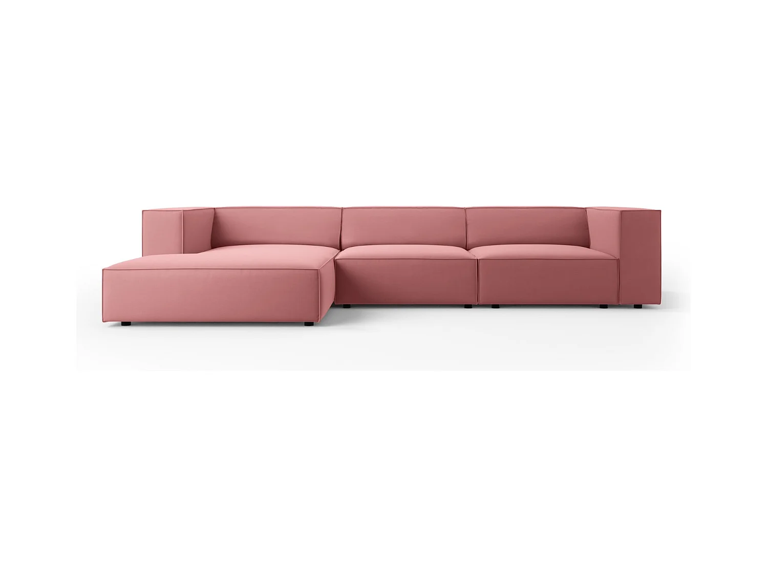 Cosmopolitan Design - Linker hoekbank "Arendal" 4 zitplaatsen, Flueel, Zalm - 284x166x70cm
