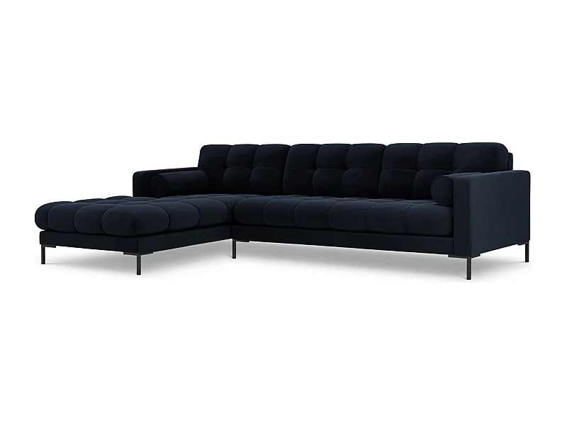 Cosmopolitan Design - 5-Sitzer Ecksofa links "Bali" aus Samt dunkelblau - 293x185x75cm