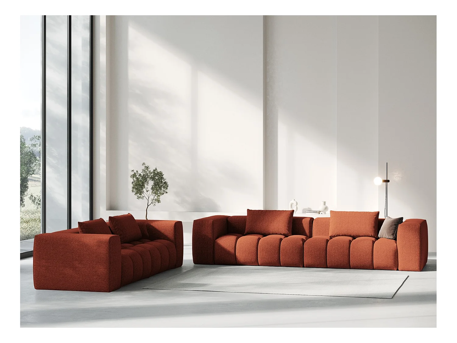 CXL by Christian Lacroix - Canapé modulable "Lorella" 3 places en tissu structurel corail - 230x85x70cm