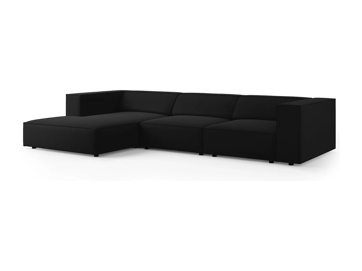 Cosmopolitan Design - Linker hoekbank "Arendal" 4 zitplaatsen, Flueel, Zwart - 284x166x70cm