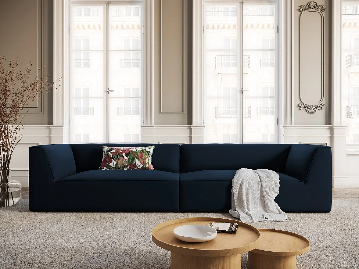 CXL by Christian Lacroix - 4-Sitzer Sofa "Charles" Sitzer aus Samt dunkelblau - 302x93x69cm