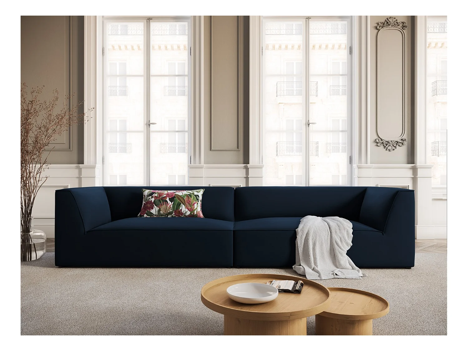 CXL by Christian Lacroix - Canapé "Charles" 4 places en velours bleu foncé - 302x93x69cm