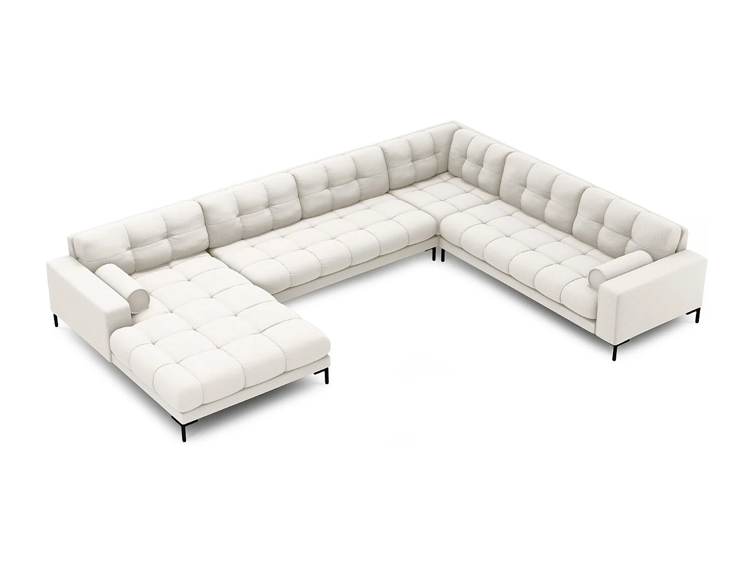 Cosmopolitan Design - Panoramische hoekbank rechts "Bali" 7 zitplaatsen, Structurele stof, Lichtbeige - 327x256x75cm