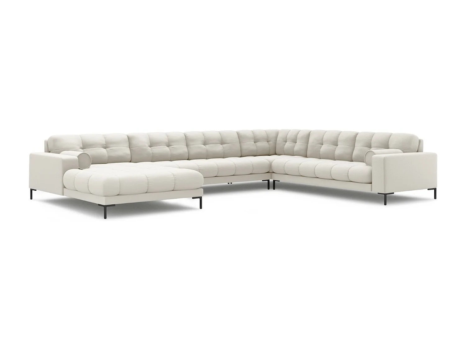 Cosmopolitan Design - Panoramische hoekbank rechts "Bali" 7 zitplaatsen, Structurele stof, Lichtbeige - 327x256x75cm