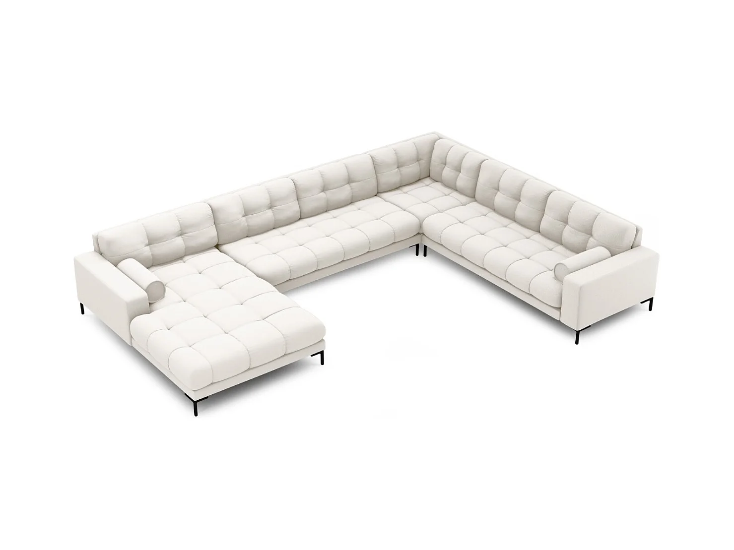 Cosmopolitan Design - Panoramische hoekbank rechts "Bali" 7 zitplaatsen, Structurele stof, Lichtbeige - 327x256x75cm