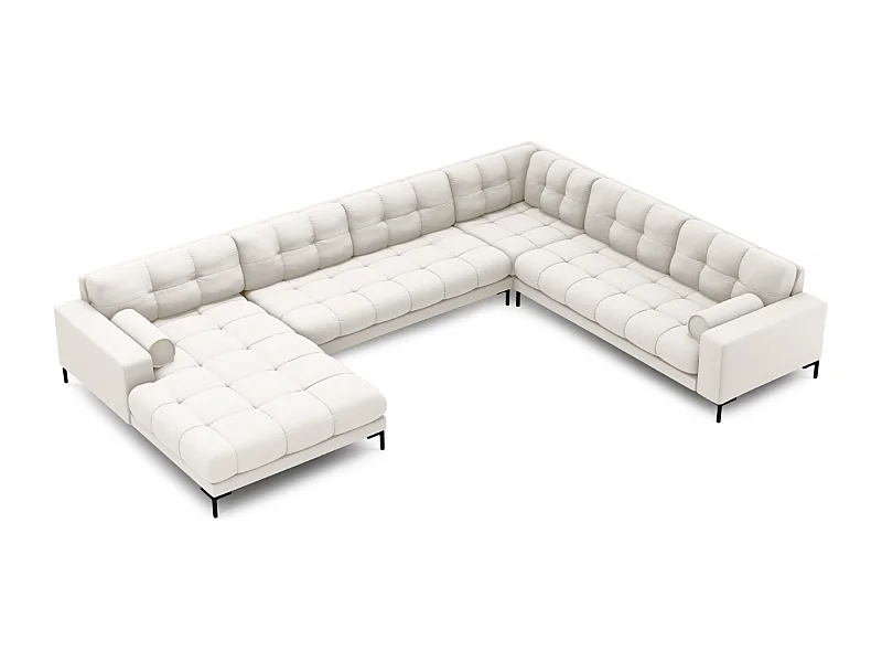 Cosmopolitan Design - 7-Sitzer Panoramasofa rechts "Bali" aus strukturiertem Stoff leichtes beige - 327x256x75cm