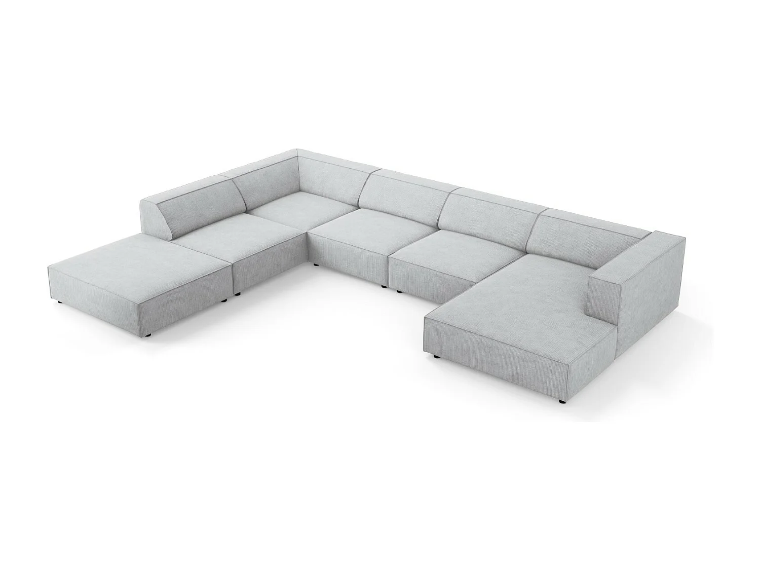 Cosmopolitan Design - 7-Sitzer Panoramasofa links "Arendal" aus Chenille-Stoff mit Rippeneffekt hellgrau - 364x262x70cm