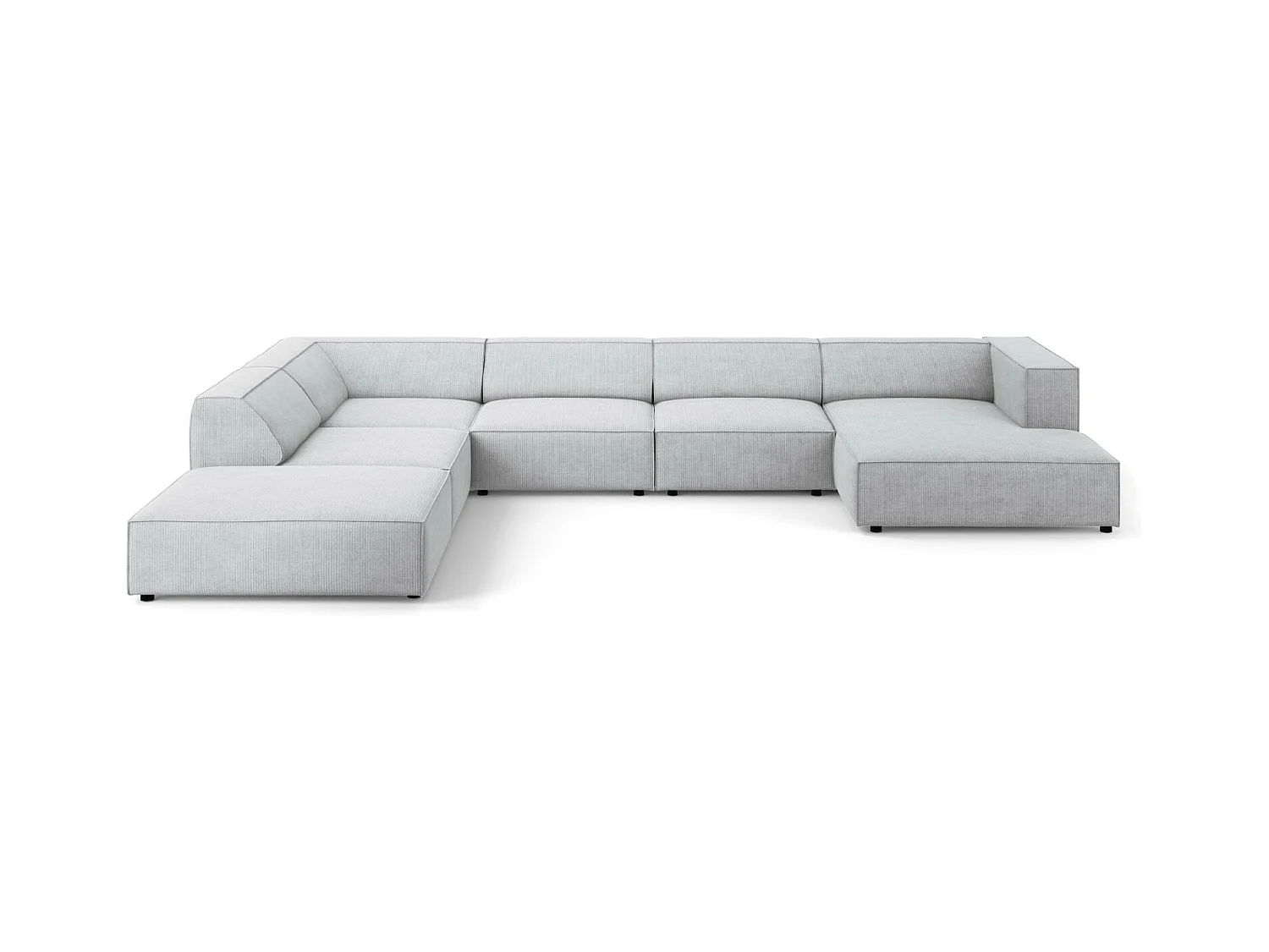 Cosmopolitan Design - Panoramische hoekbank links "Arendal" 7 zitplaatsen, Chenille met ribbeleffect, Lichtgrijs - 364x262x70cm