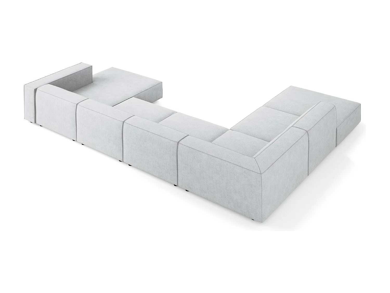 Cosmopolitan Design - Sofá de canto panorâmico à esquerda "Arendal" 7 lugares em tecido chenille com efeito canelado cinza claro - 364x262x70cm