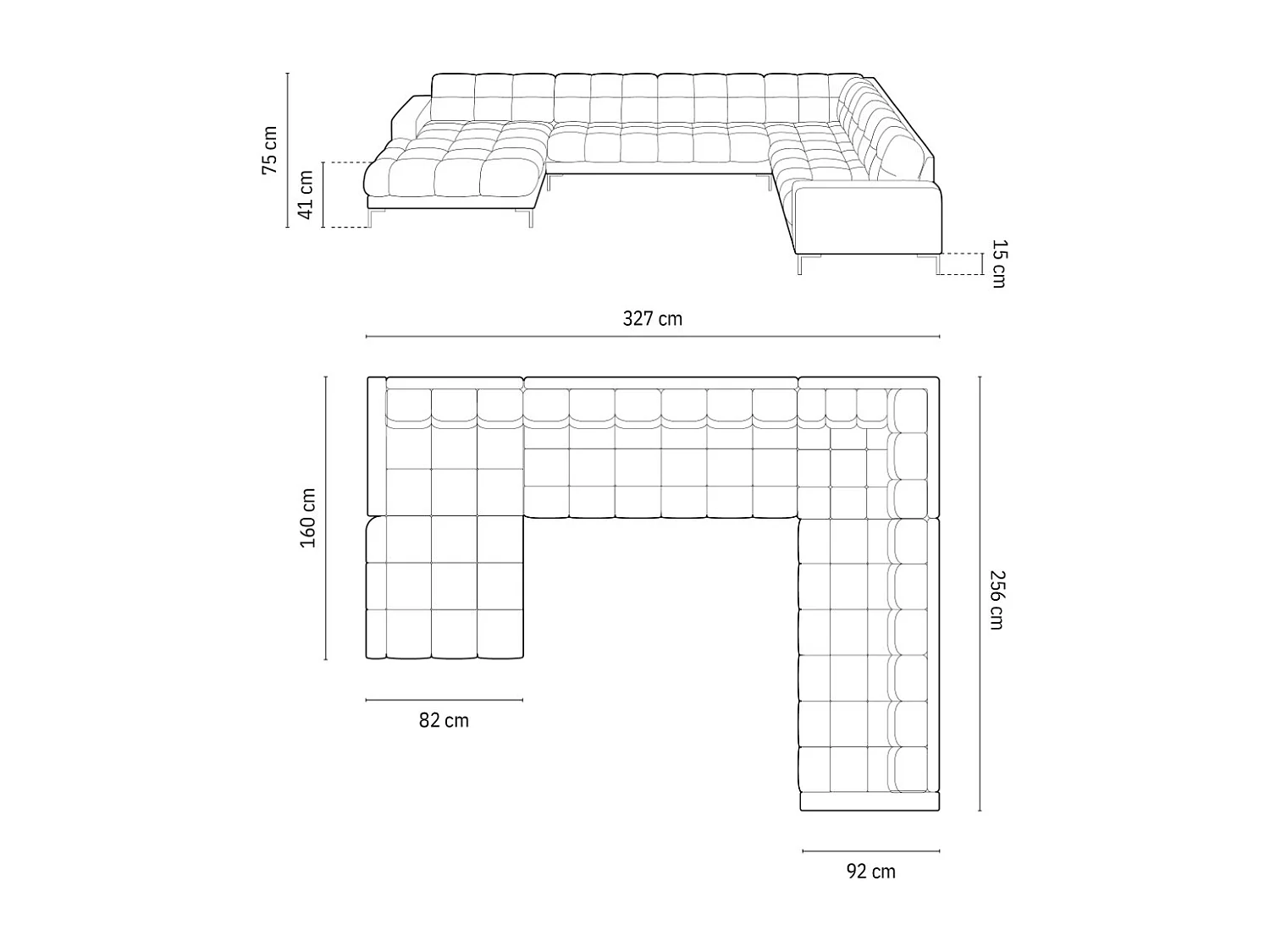 Cosmopolitan Design - Sofá de canto direito panorâmico "Bali" 7 lugares em veludo azul claro - 327x256x75cm