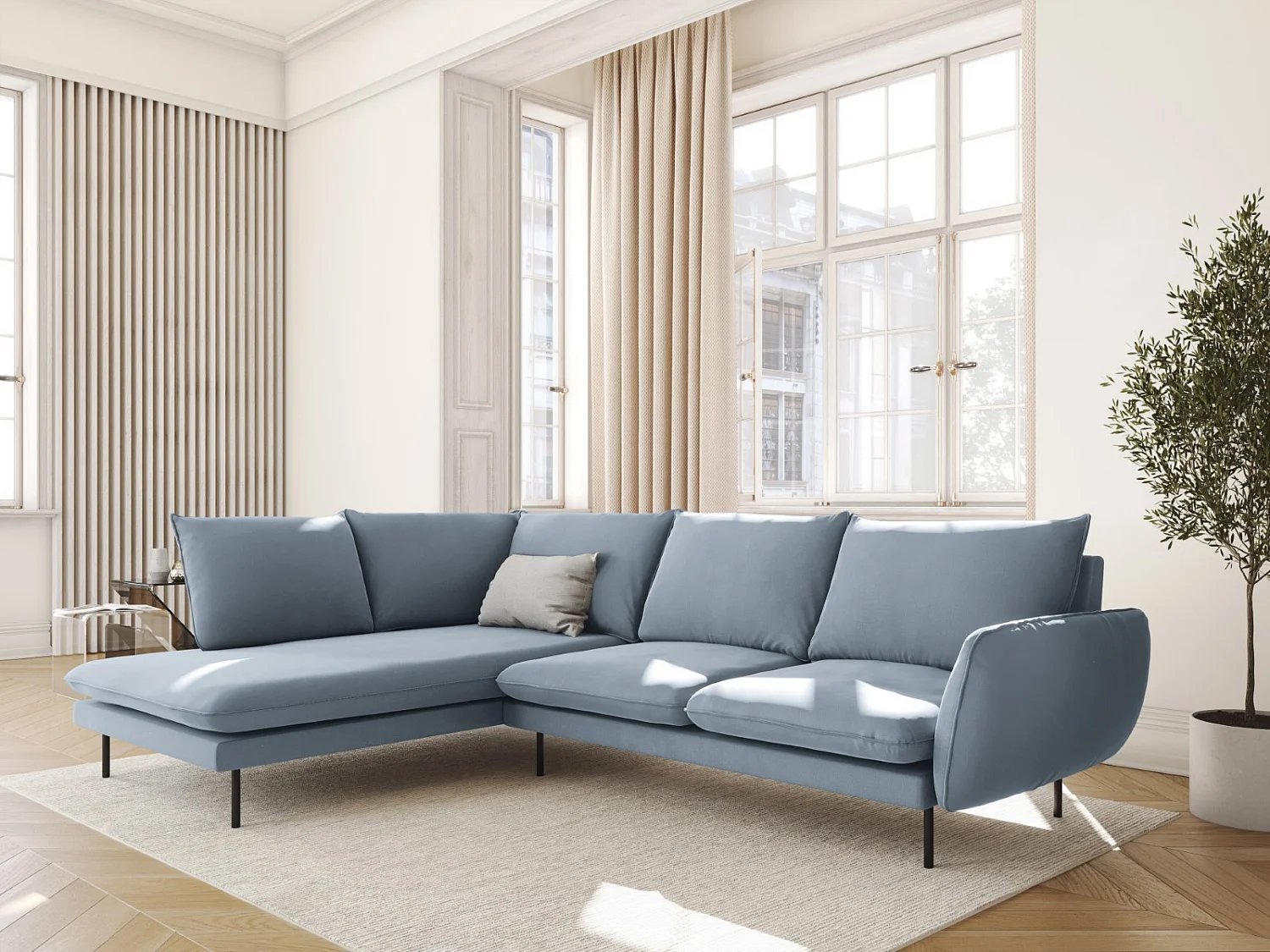Cosmopolitan Design - Linker hoekbank "Vienna" 6 zitplaatsen, Flueel, Lichtblauw - 275x185x95cm