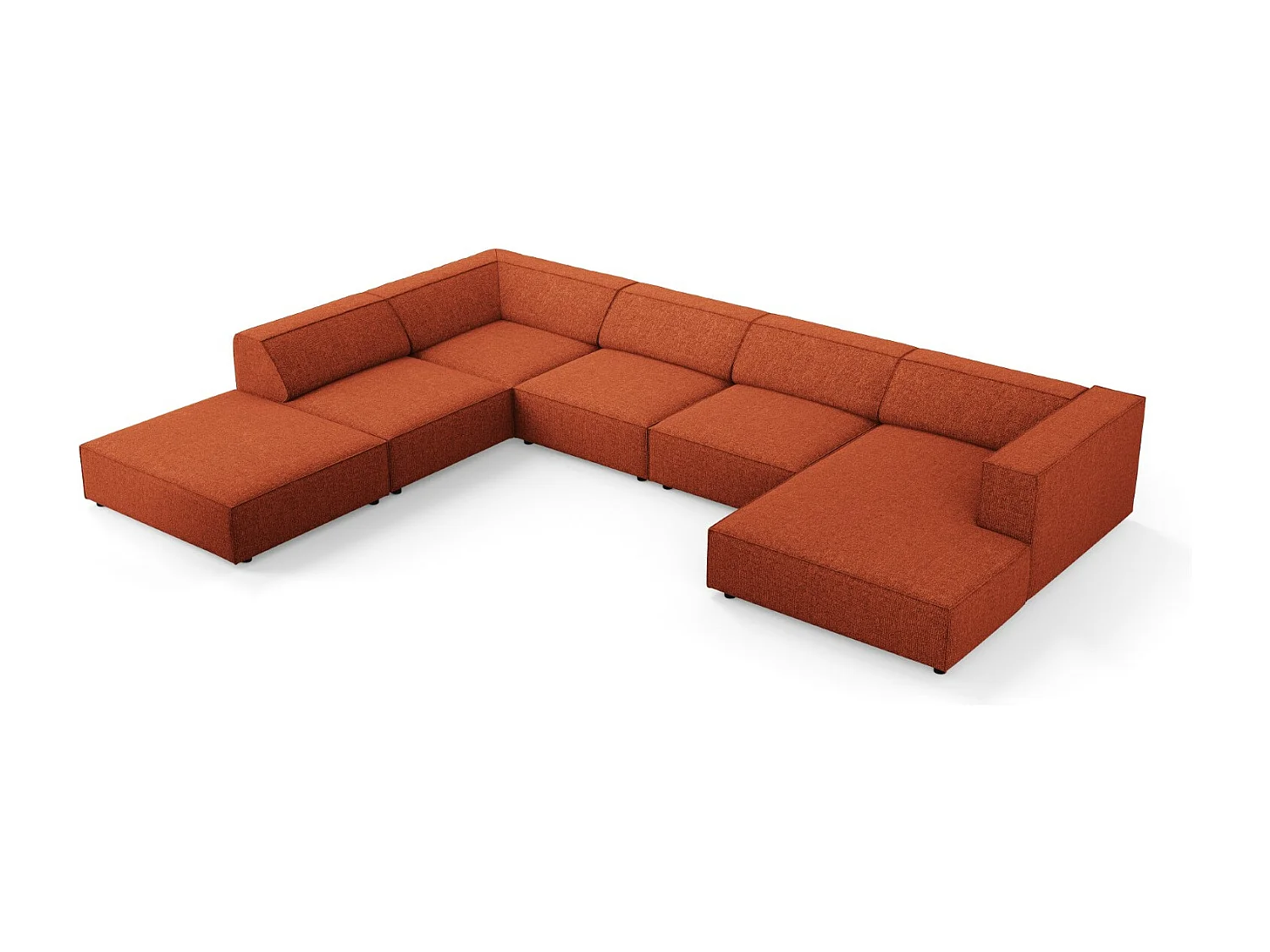 Cosmopolitan Design - Canapé d'angle gauche panoramique "Arendal" 7 places en chenille terracotta - 364x262x70cm