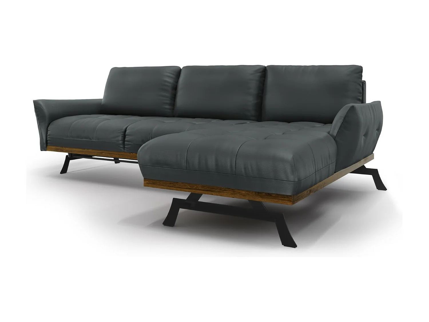 CXL by Christian Lacroix - Narożnik prawy panoramiczny, "Olivier" 4 miejsca skóra naturalna, niebieski szary - 264x171x87cm