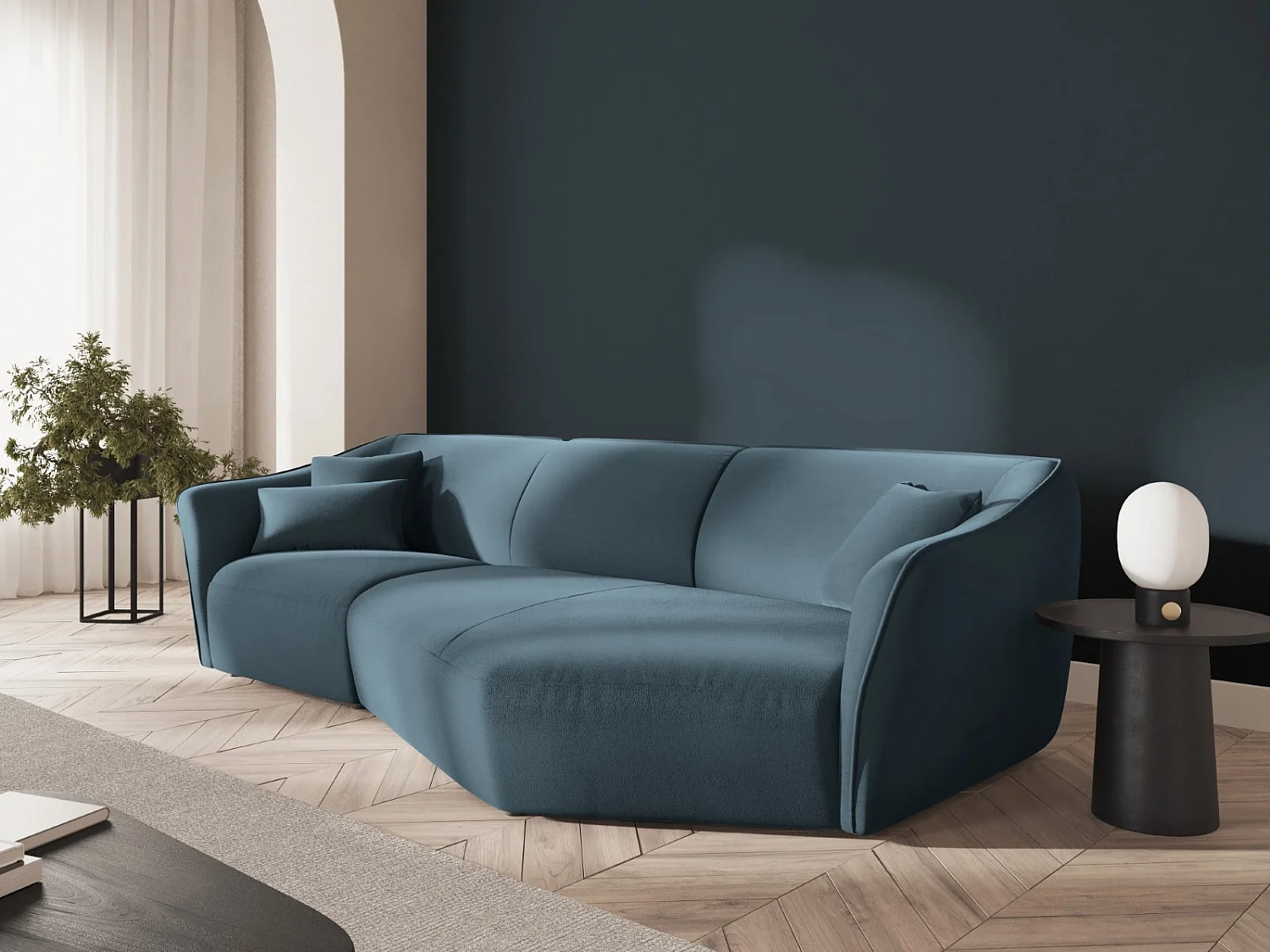 Cosmopolitan Design - Narożnik prawy panoramiczny, "Tokyo" 5 miejsc welur, niebieski pastelowy - 292x138x79cm