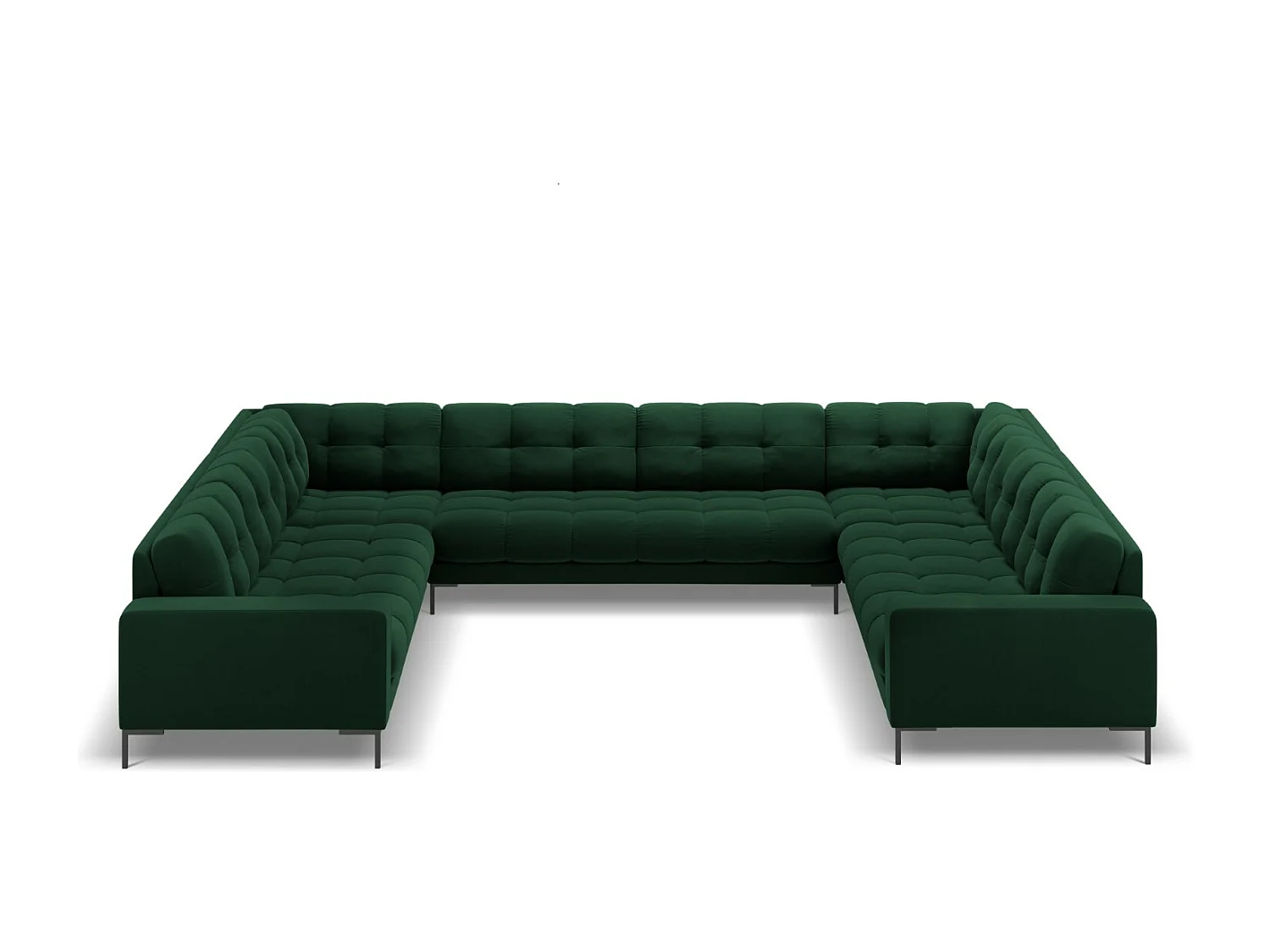 Cosmopolitan Design - Sofá panorâmico "Bali" 9 lugares em veludo verde garrafa - 327x256x75cm