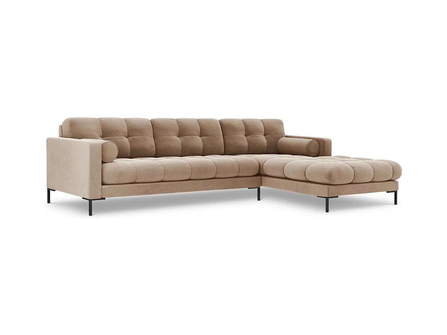 Cosmopolitan Design - Canapé d'angle droit "Bali" 5 places en velours beige - 293x185x75cm