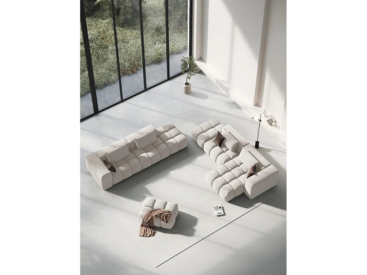 CXL by Christian Lacroix - Rechte modulaire bank "Lorella" 3 zitplaatsen, Structurele stof, Beige - 265x85x70cm