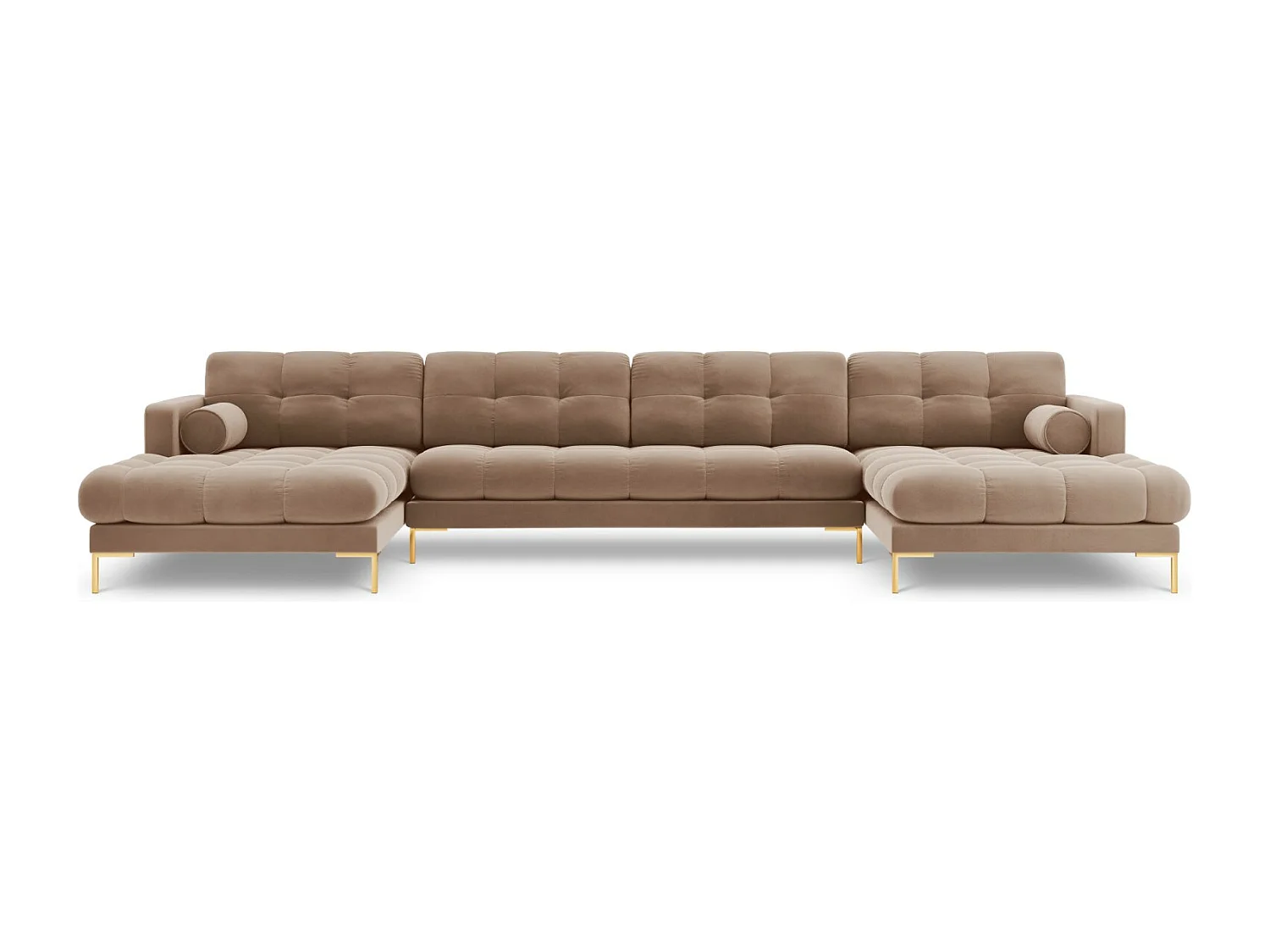 Cosmopolitan Design - Sofá panorámico "Bali" 7 plazas de terciopelo beige - 383x185x75cm