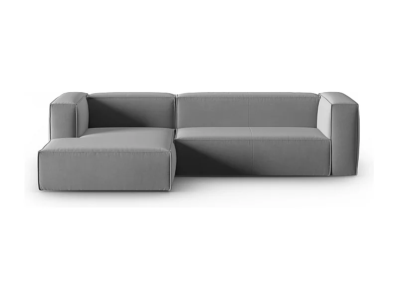 Cosmopolitan Design - Sofá de canto esquerdo "Mackay" 4 lugares em veludo cinza claro - 282x166x73cm