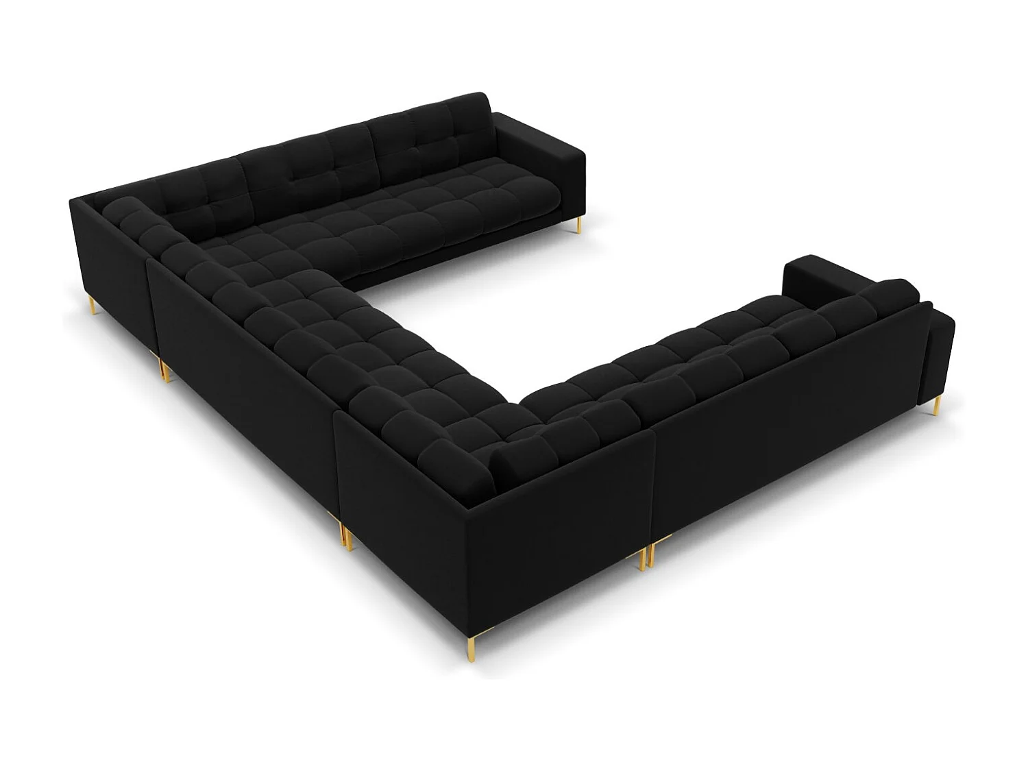 Cosmopolitan Design - Divano panoramico "Bali" 9 posti in velluto nero - 327x256x75cm