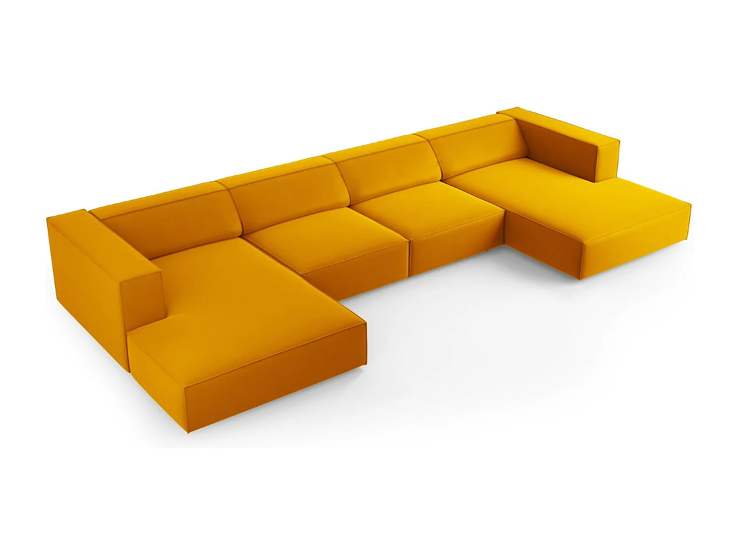 Cosmopolitan Design - Sofá panorâmico "Arendal" 6 lugares em veludo amarelo - 364x166x70cm