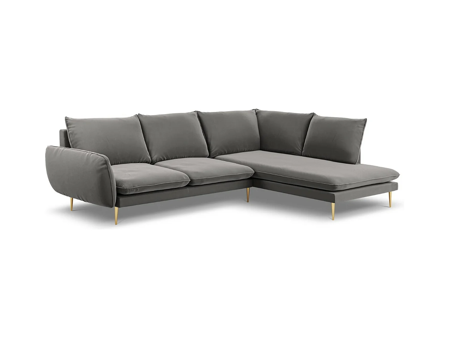 Cosmopolitan Design - Canapé d'angle droit "Vienna" 6 places en velours gris clair - 275x185x95cm
