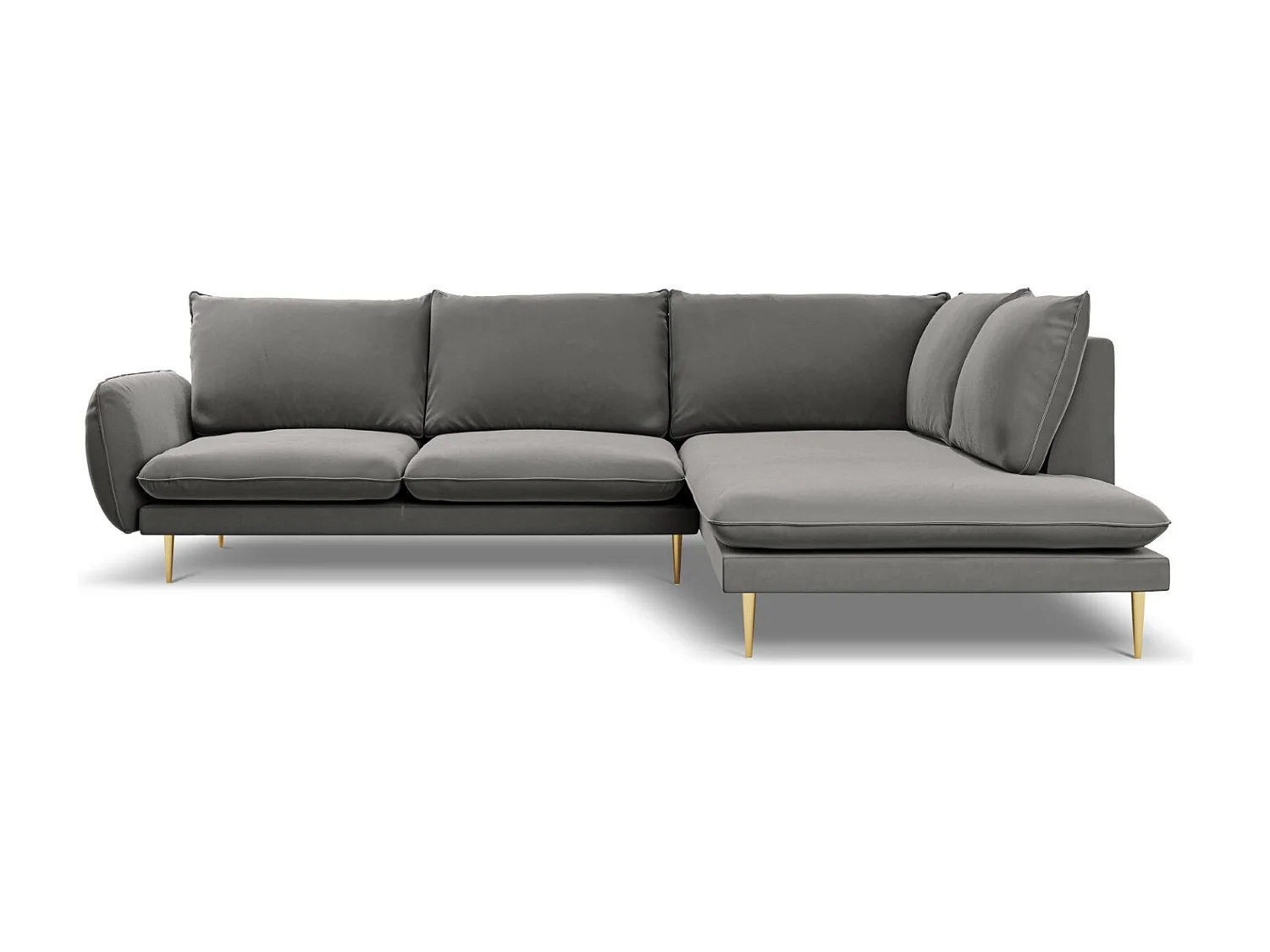 Cosmopolitan Design - Canapé d'angle droit "Vienna" 6 places en velours gris clair - 275x185x95cm