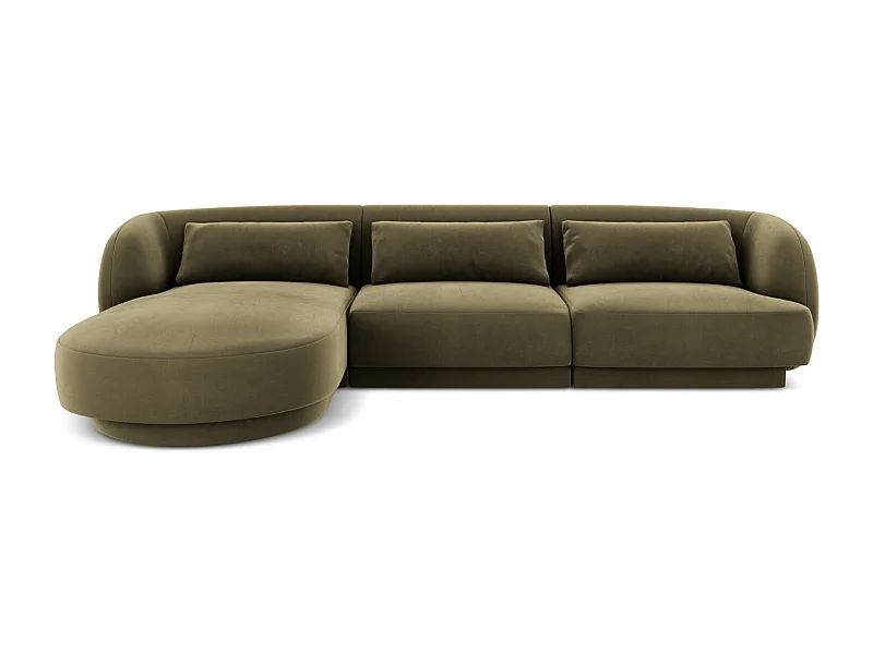 Cosmopolitan Design - Sofá de canto esquerdo "Tulum" 4 lugares em veludo verde - 255x156x70cm