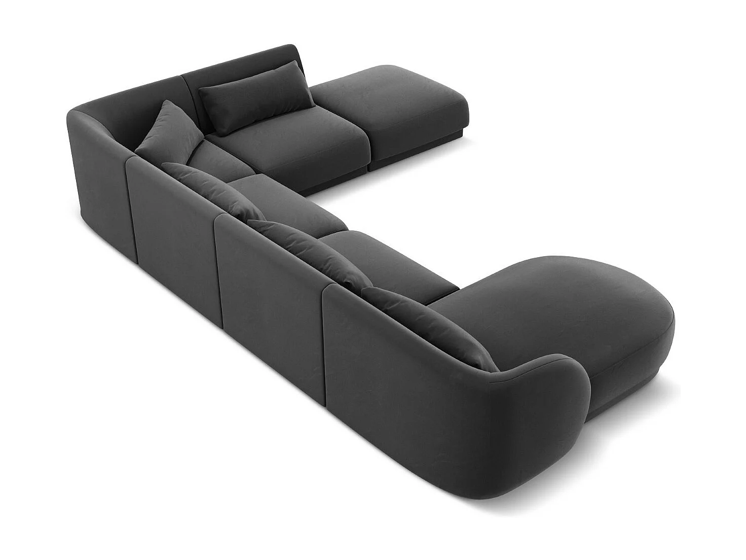 Cosmopolitan Design - Panoramische hoekbank rechts "Tulum" 6 zitplaatsen, Flueel, Grijs - 330x255x70cm