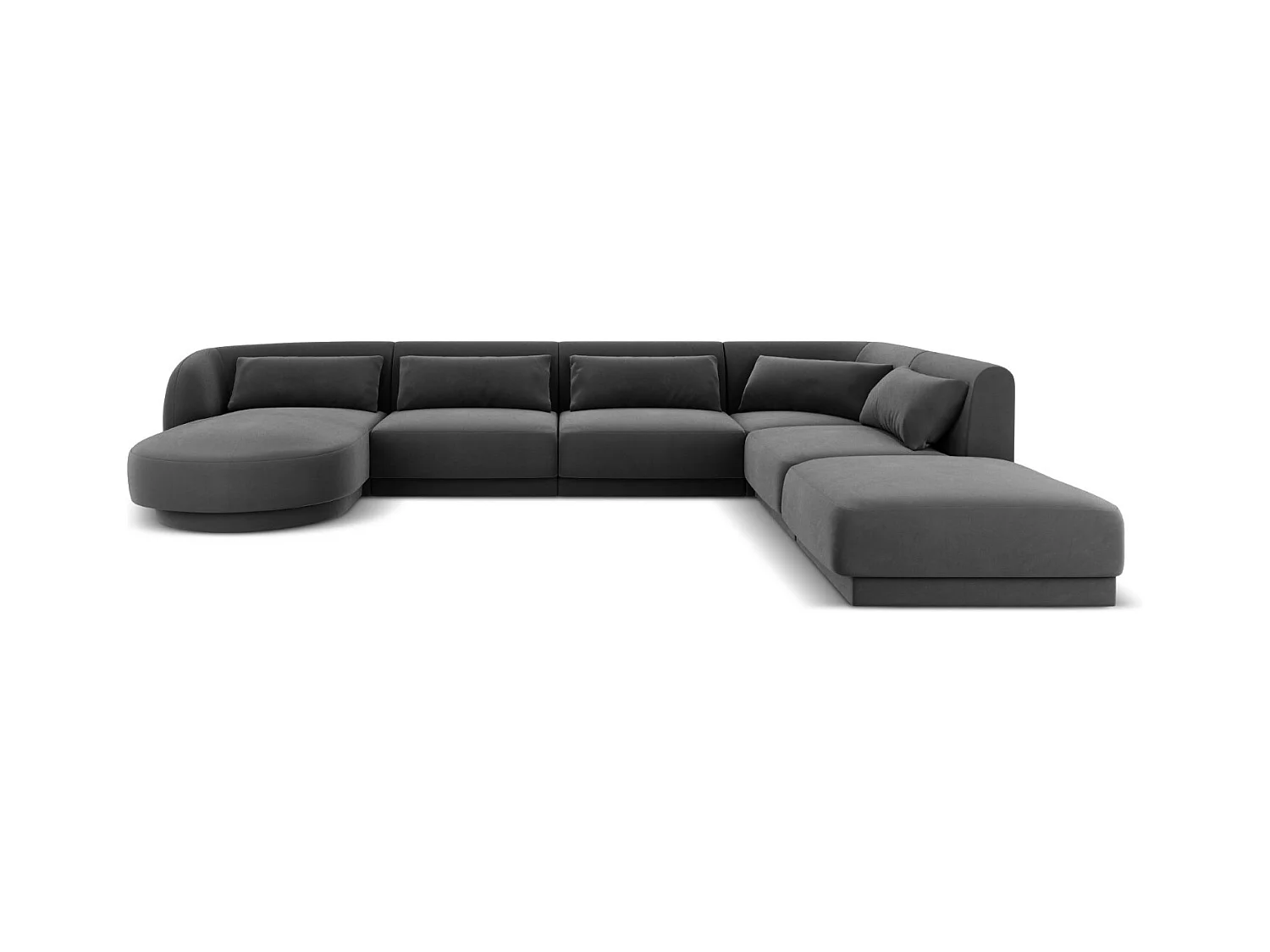 Cosmopolitan Design - Canapé d'angle droit panoramique "Tulum" 6 places en velours gris - 330x255x70cm