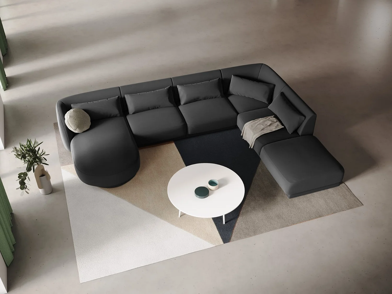 Cosmopolitan Design - Panoramische hoekbank rechts "Tulum" 6 zitplaatsen, Flueel, Grijs - 330x255x70cm