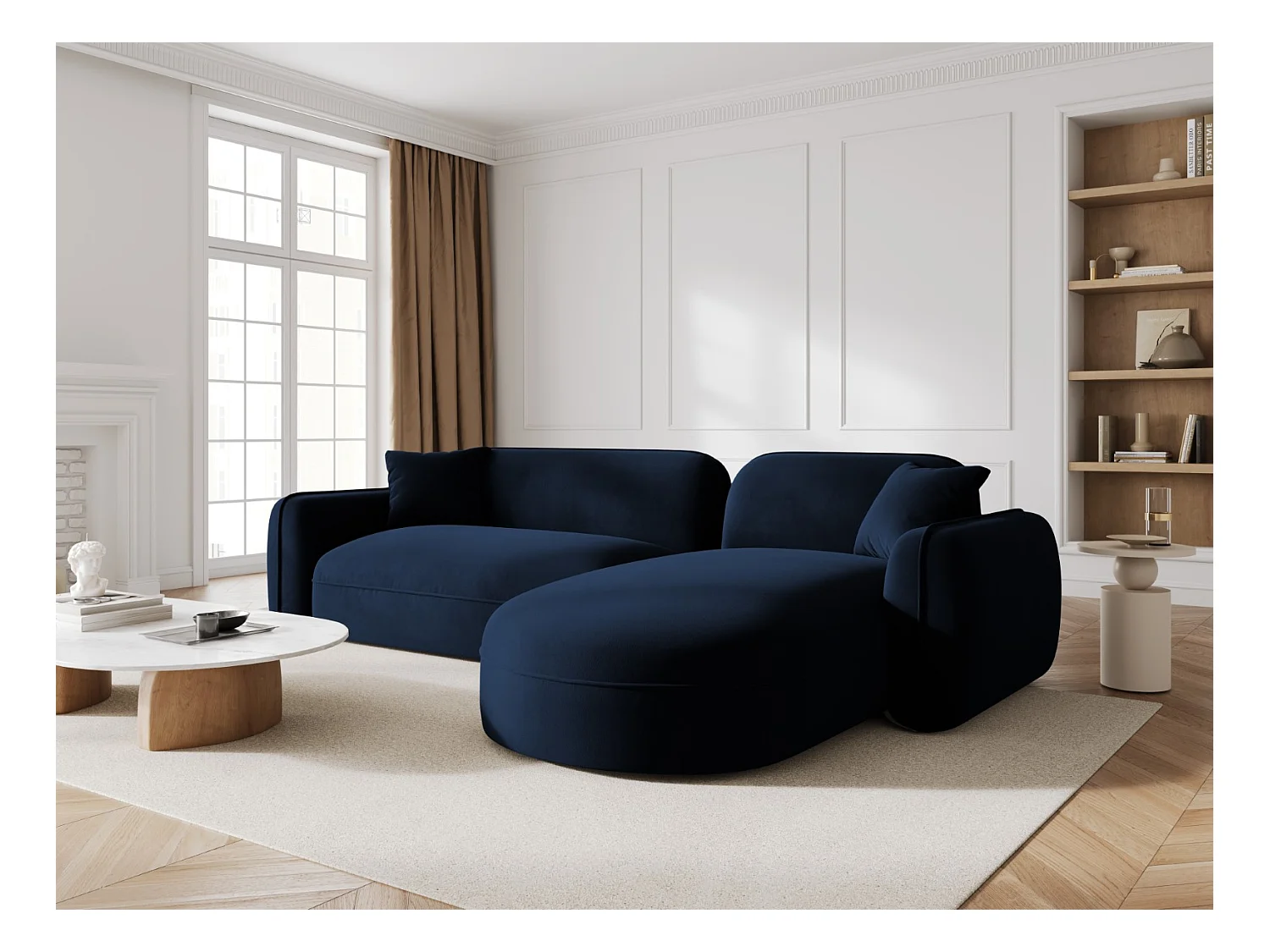 CXL by Christian Lacroix - Canapé d'angle droit modulable "Lucien" 4 places en velours bleu roi - 275x165x70cm