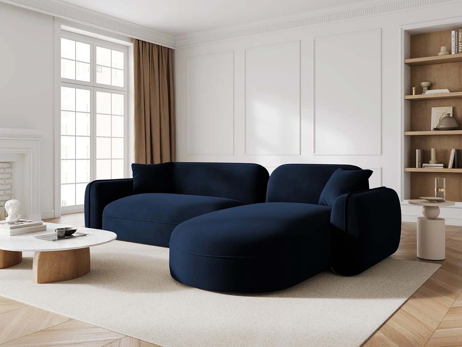 CXL by Christian Lacroix - Canapé d'angle droit modulable "Lucien" 4 places en velours bleu roi - 275x165x70cm