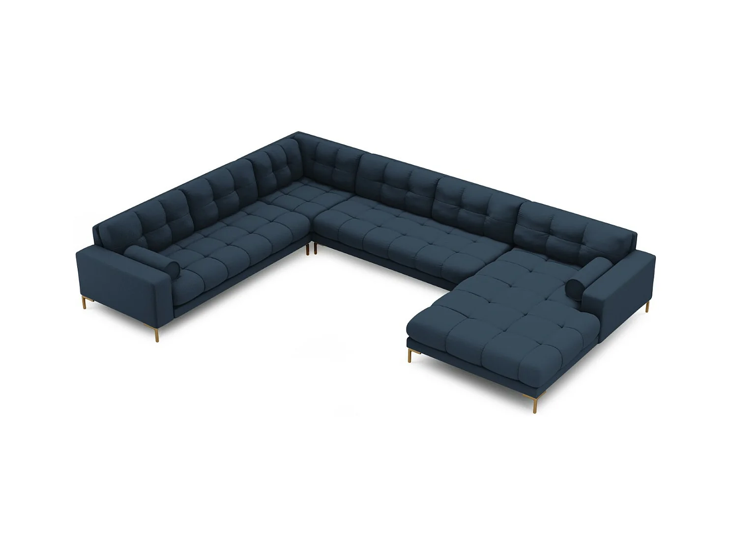 Cosmopolitan Design - Panoramische hoekbank links "Bali" 7 zitplaatsen, Structurele stof, Blauw - 327x256x75cm