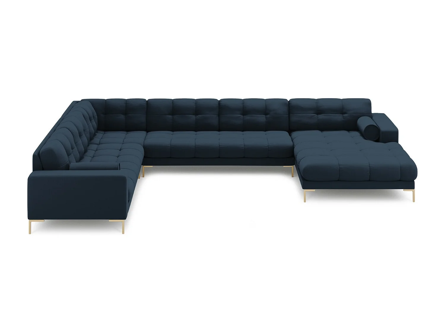 Cosmopolitan Design - Sofá de canto panorâmico à esquerda "Bali" 7 lugares em tecido estrutural azul - 327x256x75cm